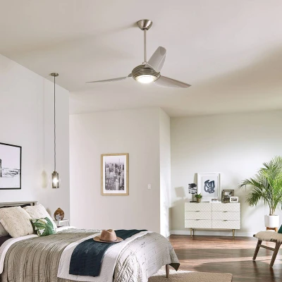 Image of Voya 152cm Ceiling Fan with Dimmable 3000K LED Light, Brushed Stainless Steel, Remote Control
