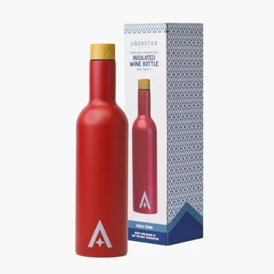Image of Insulated Travel Wine Bottle/Thermal Bottle Flask for Hot or Cold Drinks / 750ml Stainless Steel Screw Top (Red)