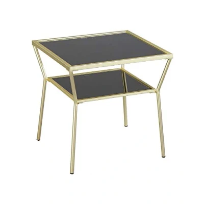 Image of ASPECT Fusion Glass Side End Table, Brass/Black, 50 x cm