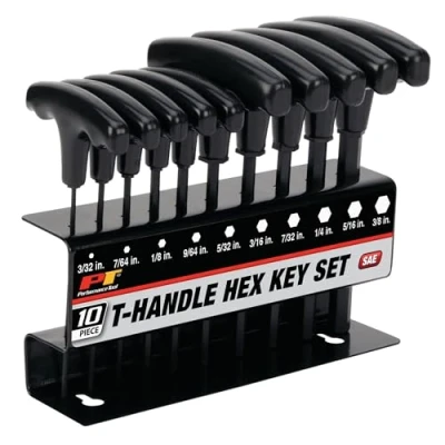 Image of PERFORMANCE TOOL W80274 SAE T Handle Hex Key Set, 10 Piece, Black