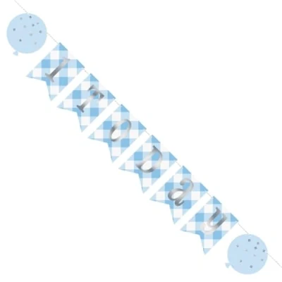 Image of Blue Gingham 1st Birthday Pennant Banner (182cm) Perfect for Your Little One&#039;s Special Day 1 Pc