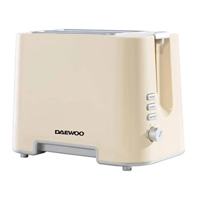 Image of Daewoo Plastic Chrome Toaster, 2 Slice, Removable Crumb Tray, Browning Controls Cream