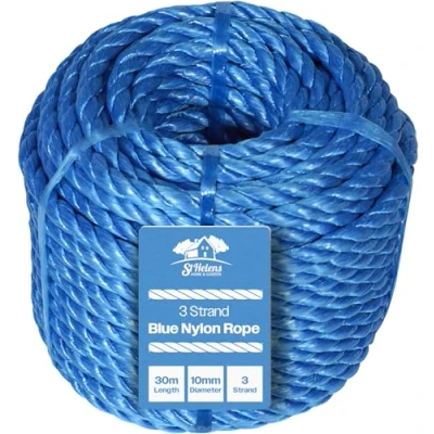 Image of St Helens Home and Garden 3 Strand Twisted 10mm strong Nylon Rope for Tarpaulin, Building, Gardening Camping. Max Load 120kg Tensile Strength 1000kg