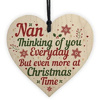 Image of RED OCEAN NAN Memorial Christmas Tree Bauble Grave Wooden Hanging Heart Decoration Sign