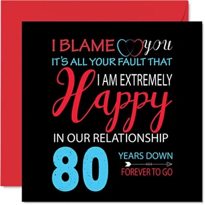 Image of Funny Oak Anniversary Card for Husband Wife Your Fault I&#039;m Extremely Happy 80th Wedding Partner, 145mm x Greeting Cards Eightieth Anniversaries