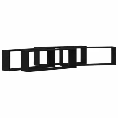 Image of vidaXL Black Oak Wall Shelf Set of 4 Engineered Wood 80 x 15 26 cm for Living Room Décor