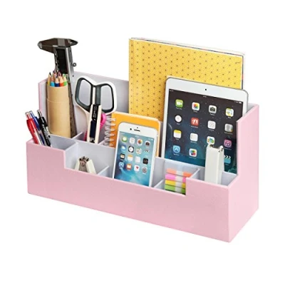 Image of JackCubeDesign Leather Office Desk Stationery Organiser Supplies Storage Box Case Caddy Tray Cosmetic Display Holder Phone Tablet Stand(Pink, 34 x 12.9 18 cm) :MK268D