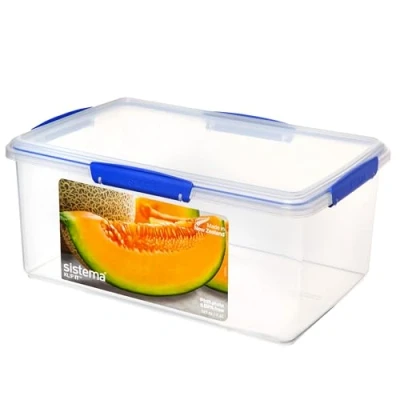 Image of Sistema KLIP IT Food Storage Container 9.6 L Stackable &amp; Airtight Fridge/Freezer Box with Lid BPA Free Plastic Blue Clips 1 Count