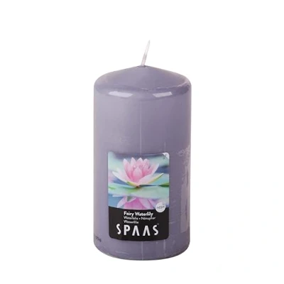 Image of Spaas Scented Cylinder Pillar Candle, ± 65 Hours, Fairy Waterlily, D 80 mm x H 150 mm, Grey