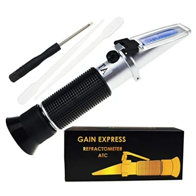 Image of GAIN EXPRESS 0 32% Brix Refractometer ATC High Concentrated Sugar Solution Content Test Tool 0.2% Division, Homebrew Tester Meter, Brandy Beer Fruits Vegetables Juices Soft Drinks