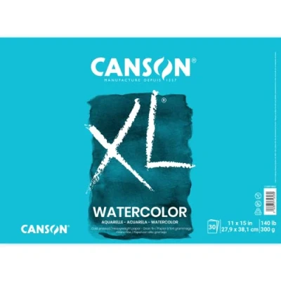 Image of Canson XL Series Watercolor Textured Paper Pad for Paint, Pencil, Ink, Charcoal, Pastel, and Acrylic, Fold Over, 140 Pound, 11 x 15 Inch, 30 Sheets, White, 11&quot;X15&quot;