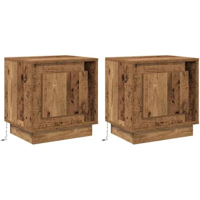 Image of vidaXL Bedside Cabinets with LED Lights 2 pcs Old Wood 44x34,5x45 cm