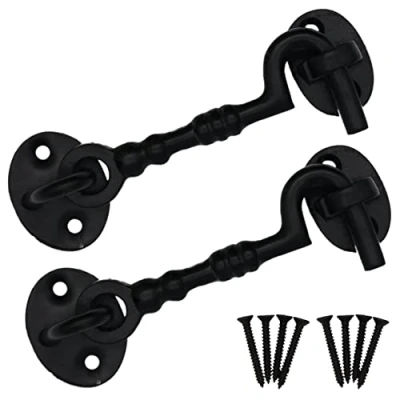 Image of Cabin Hook and Eye Black Cast Iron Heavy Duty 100mm/4 Inch Pack of 2
