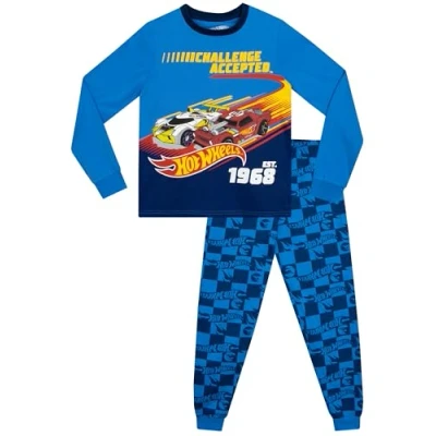 Image of Hot Wheels Pyjamas Boys Race Cars Long Sleeve Blue 7 8 Years