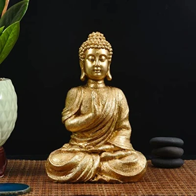 Image of Goodeco Meditating Golden Buddha Statue Home Decor Figurine,Zen Garden Sculpture Indoor/Outdoor Decorations Gifts for Home,Garden,Patio,Deck,Porch Yard Art Decoration,polyresin,20cm