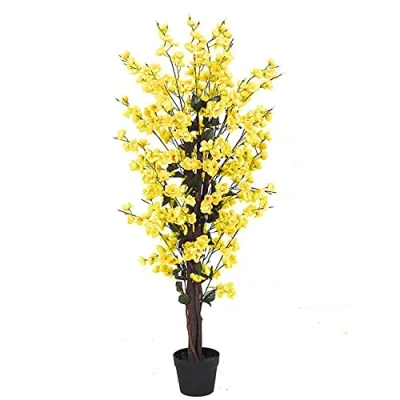 Image of Leaf Design UK Realistic Artificial Flower Plant Tree, Twist Yellow, 120cm