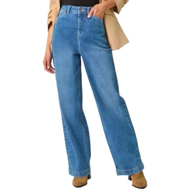 Image of Roman Originals Wide Leg Jeans for Women UK Ladies Denim Trousers Palazzo Pants Jeggings Stretchy Cotton Summer Winter Autumn Spring Smart Office Work Party Flattering Bottoms Light Size 12