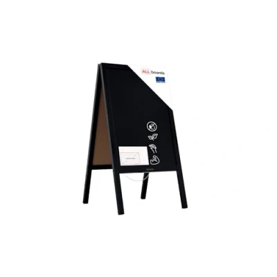 Image of ALLboards Pavement Sign with Black Varnished Wooden Frame 118x61cm, Sidewalk Advertising Board Chalkboard A Chain Double Sides for Shop Pub Restaurant