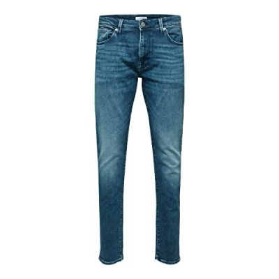 Image of Selected Homme SLH175 LEON Jeans Skinny Fit, Men&#039;s, Size: 38x32, Medium blue denim
