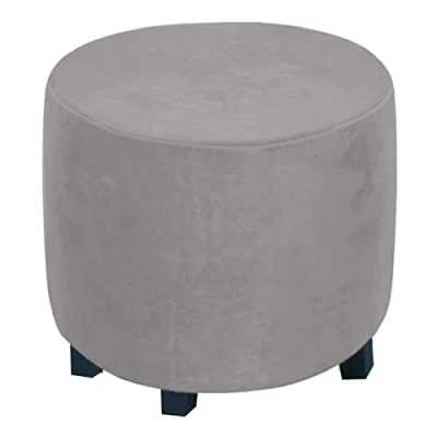 Image of XGANGM 45cm Round Velvet Ottoman Stool Cover Slipcover Stretch Pouffe Small Footstool Protector Storage Chair Washable,light grey