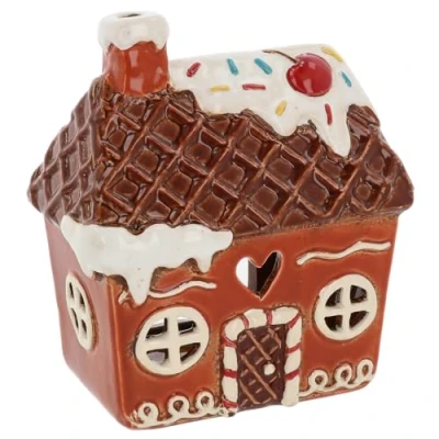 Image of Shudehill Giftware Village Pottery Ceramic Tealight Holder Gingerbread House Collection Candy Cane, Icing, Swirls and Tall Designs (Icing House)