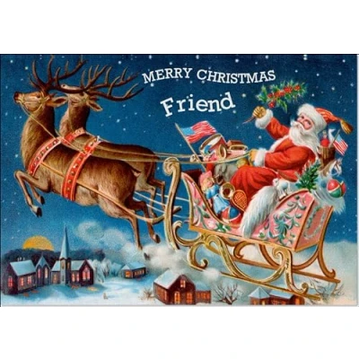 Image of doodlecards Friend Christmas Card Santas Sleigh Victorian Style Medium Size for with Plain Envelope