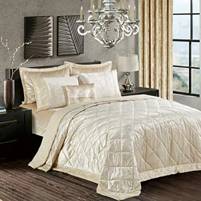 Image of 3 Piece Quilted Bedspread Crushed Velvet Comforter Luxury Bed Throw with Pillow Sham Bedding Set Beige King