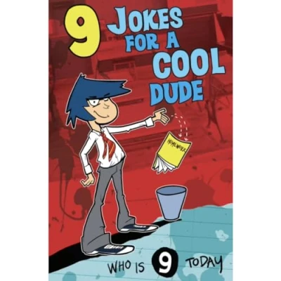 Image of Funny 9th Birthday Card, 9 Jokes for a cool dude, Nine Year Old Age Childrens Card Boys Girls