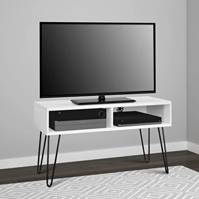 Image of DOREL HOME Owen Retro 1748096PCOMUK 1067 mm TV Stand White, Silver/Grey