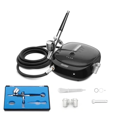 Image of Oasser Airbrush Compressor Kit, Dual Action Suit with Rechargeable 1000mAh Lithium Battery, 0.3mm Nozzle and 7CC Cup, Spray Gun for Model, Tattoo, Manicure, Cake, Painting (Black)