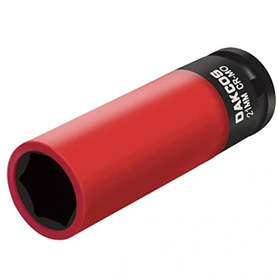 Image of DAKCOS 21mm Impact Socket 1/2 Inch Drive Wheel Protector Thin Wall Deep Set with Plastic Sleeve 6 Point Cr Mo Metric Protective Lug Nut