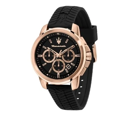 Image of Maserati Men&#039;s Stainless Steel, Rose Gold PVD, Silicone Watch, Successo Collection, with Strap R8871621012