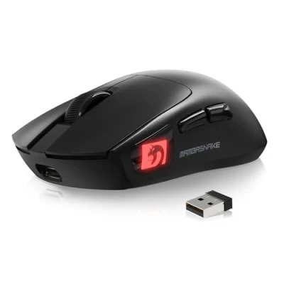 Image of MAMBASNAKE M4 SUPERLIGHT Wireless Gaming Mouse, 24000 DPI, 53g Ultralight Gamer Mice, PixArt PAW3311 Sensor, RGB Logo, 400mAh Battery, 2.4G/Bluetooth/Wired, for PC/Mac, Black