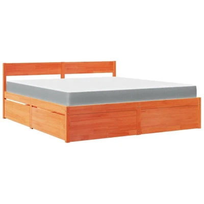 Image of vidaXL Bed with Drawers and Mattress Wax Brown 180x200 cm Super King Solid Wood Pine