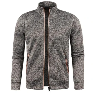 Image of CAZOY Mens Lightweight Full Zipper Coat Jacket Open Front Stand Collar Cardigan Sweater Jumper with Pockets Men Long Sleeve Zip Up Sweatshirt Pullover Tops for Gym Fitness Coffee UK Size 12