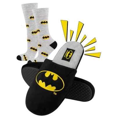 Image of soxo Funny Men&#039;s Slippers Men Black Mens Funky Warm Slip on Slipper Blue Slides 10 11.5 + Socks 6.5 10.5