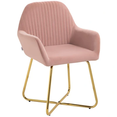 Image of HOMCOM Modern Accent Chair, Velvet Touch Fabric Upholstered Armchair with Metal Base for Living Room, Bedroom and Dinning Pink