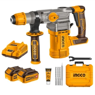 Image of INGCO Lithium Ion 20V Brushless Rotary Hammer, 4.5J, 930RPM, 4400BPM, 3IN1 Function Adjust Knob, 3Pcs Drill Bits and 1Pcs Chisel, with 2Pcs 4.0Ah Battery Fast Charger CRHLI202882