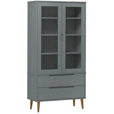 Image of vidaXL Vitrine Cabinet MOLDE Grey 90x35x175 cm Solid Wood Pine