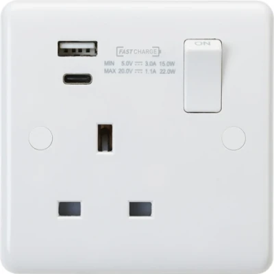 Image of KnightsBridge 13A 1G DP Curved Edge Switched Socket with Dual USB A+C