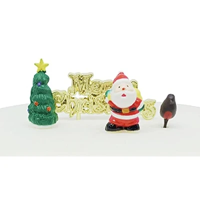 Image of Anniversary House 4pcs A Merry Little Christmas Cake Decorating Kit Decorations, Toppers, Yule Log Traditional Non Edible BX268 UK