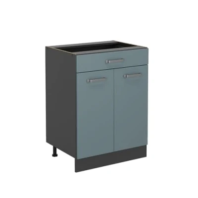 Image of Vicco Kitchen base cabinet Raul, Blue Grey/Anthracite, 60 cm with drawer, without worktop