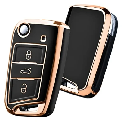 Image of OATSBASF Car Key Case Case, Box Cover 3 Buttons (gold trim black)