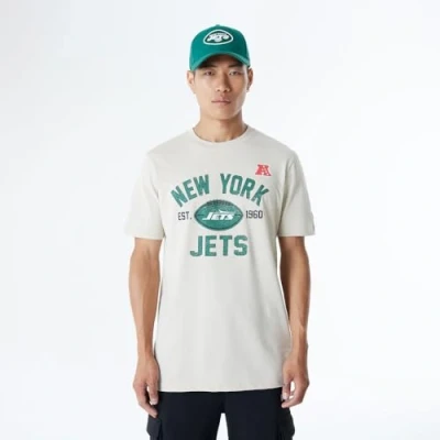 Image of New YORK JETS Era Cap NFL Regular T Shirt Distressed Screenprint Team Graphic Stone Unisex