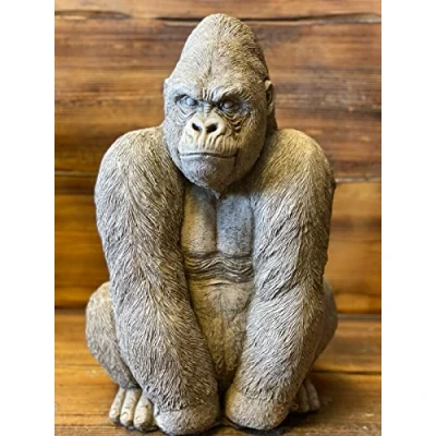 Image of STONE GARDEN LARGE SILVERBACK GORILLA MONKEY CHIMP APE STATUE GIFT ORNAMENT