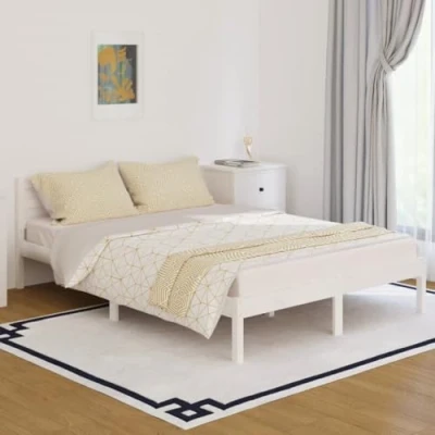 Image of vidaXL Day Bed: Solid Wood, Pine, Double size (140x200 cm), Versatile Design, Easy to Maintain, White