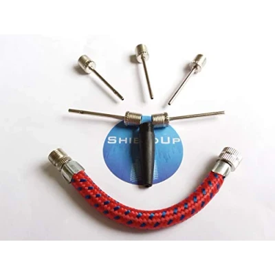 Image of ShieldUp Bicycle Air Pump Adaptor Kit 1x Flexible Hose for Bike Tyres 5x Needle Valves Footballs Plastic Adapter Airbeds &amp; Lilos