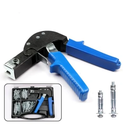 Image of MEETOZ 72pcs Hollow Wall Anchors,Heavy Duty Plasterboard Fixings &amp; Anchor Setting Tool Rivet Gun Set with Carry Case,for Cavity, Drywall and Mounting includes Hooks