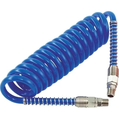 Image of PCL 2.5MTR Polyurethane Coiled Air Hose Assembley Blue 6.5mm id 1/4&quot; BSP