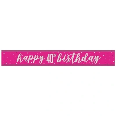 Image of Unique 82692 Foil Happy 40th Banner 2.74 m Glitz Pink Birthday Party 1 Count (Pack of 1), Multicolour